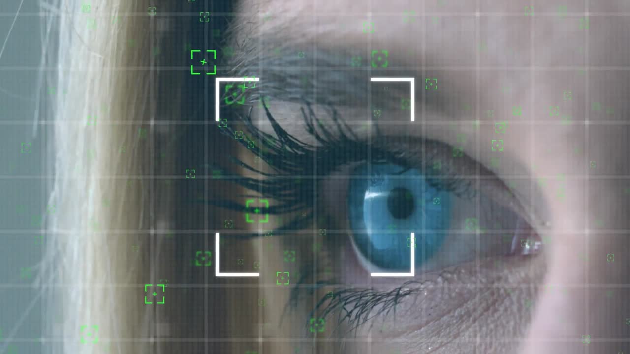 ojos azules y patrones cuadrados