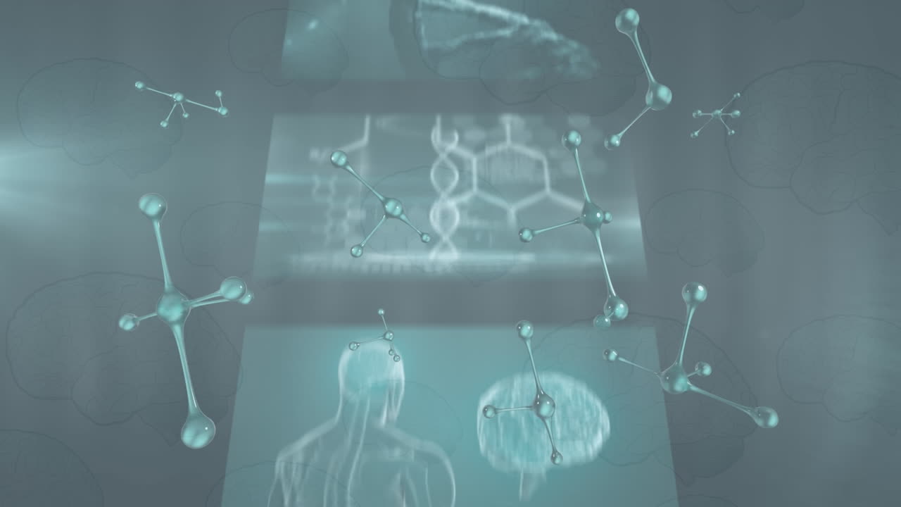 움직이는 스크린 위에 떨어지는 분자의 애니메이션