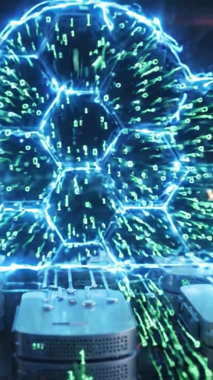 Dynamic Data Transmission Visualization: A Stunning Representation of Network Flow and Cloud Processing with Luminous Binary Sequences Showcasing Modern Technology in Action