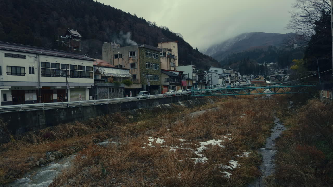 Rural Nagano hot spring village with traditional buildings