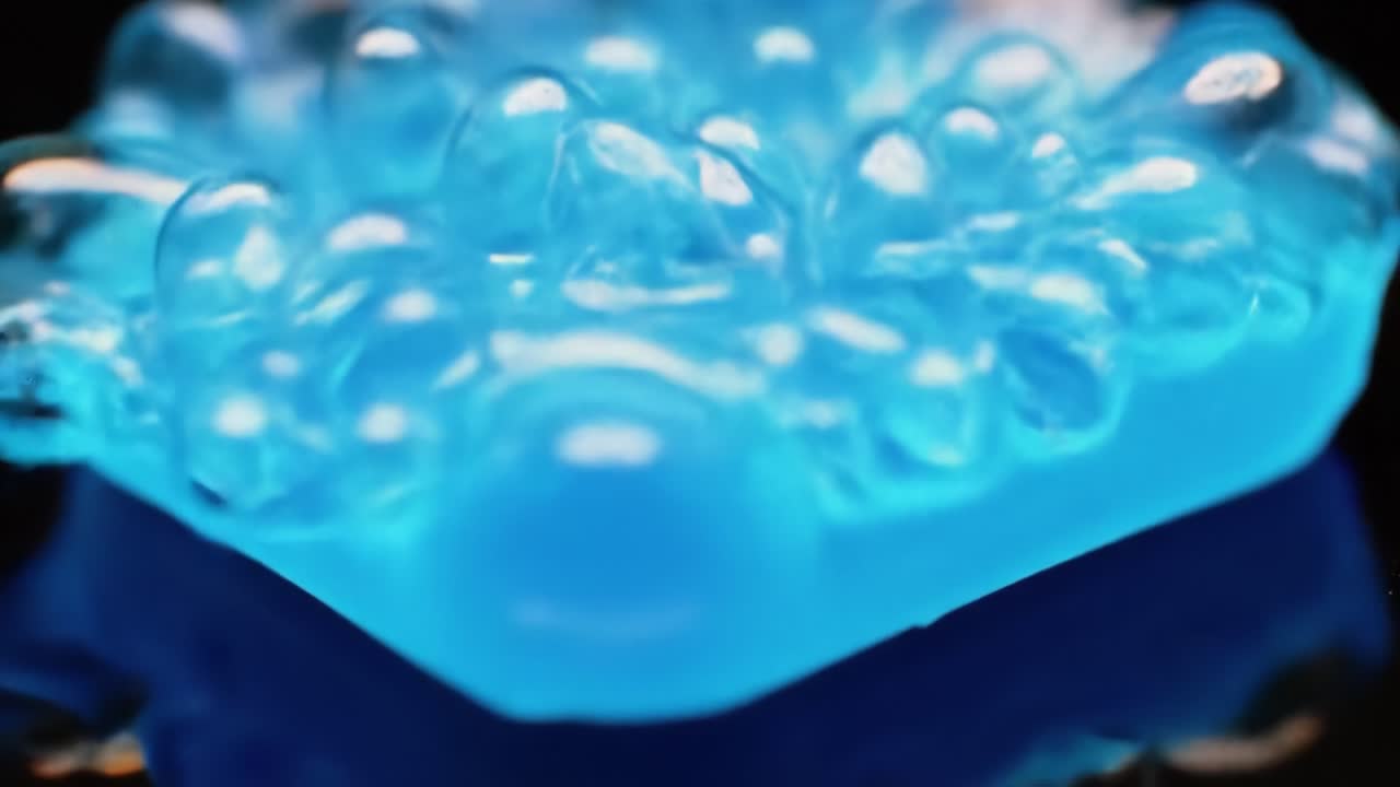 A Close-Up Exploration of a Vibrant Blue Soap Bar Transitioning from a Solid to a Fluid Surface, Capturing the Unique Details and Textures in Stunning Clarity