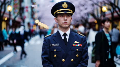 military officer in tokyo during cherry blossom season
