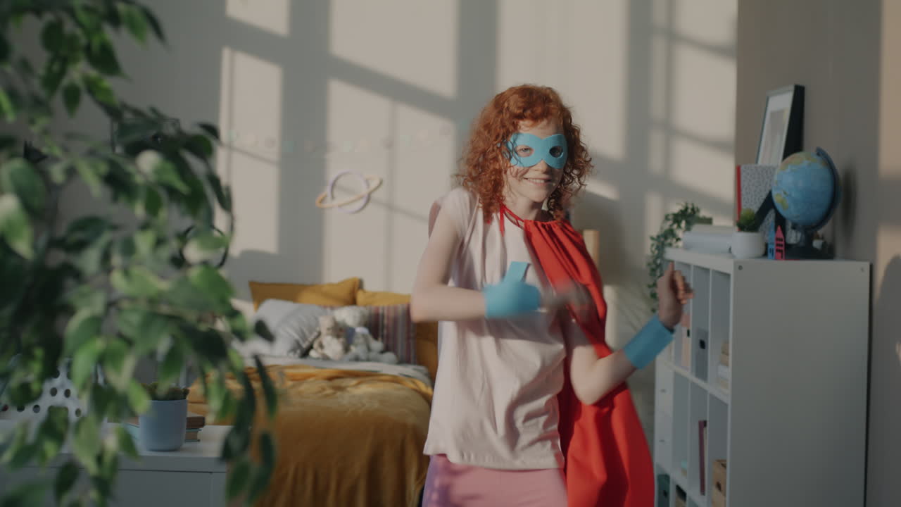 Superhero Kid Dancing in Bedroom