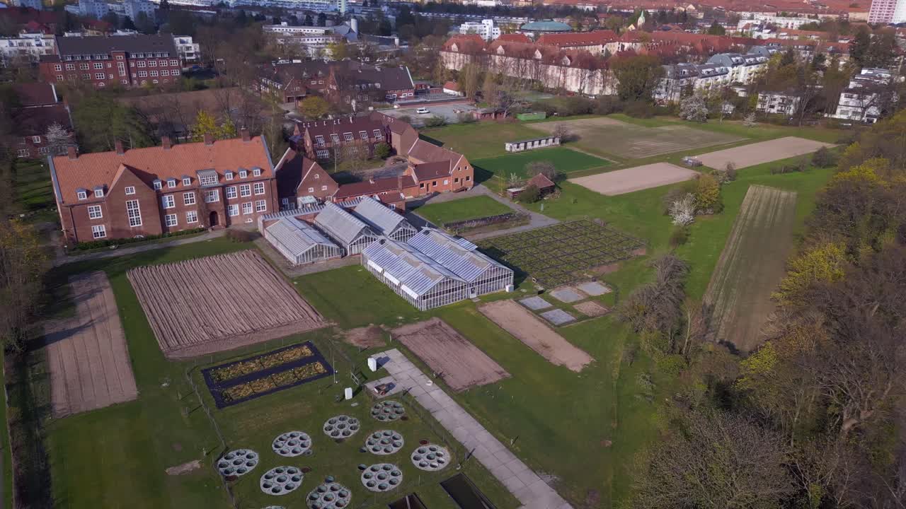 spectacular aerial top view flight berlin greenhouse dahlem plant sciences center