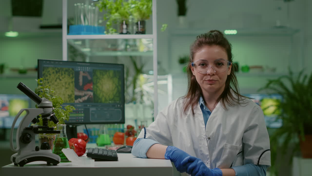 Pov of biologist researcher woman with medical equipment