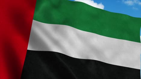 united arab emirates flag waving in the wind, blue sky background. 4k