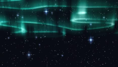 Digital-animation-of-glowing-green-light-trails-and-shining-stars-in-night-sky