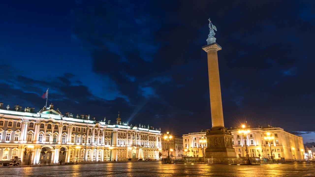 городской горизонт санкт-петербурга ночная хронология на дворцовой площади, санкт-петербург россия 4к хронология