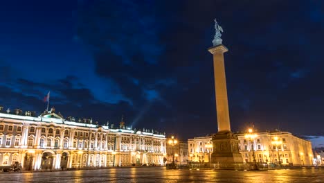 saint petersburg city skyline night timelapse at palace square, saint petersburg russia 4k time lapse