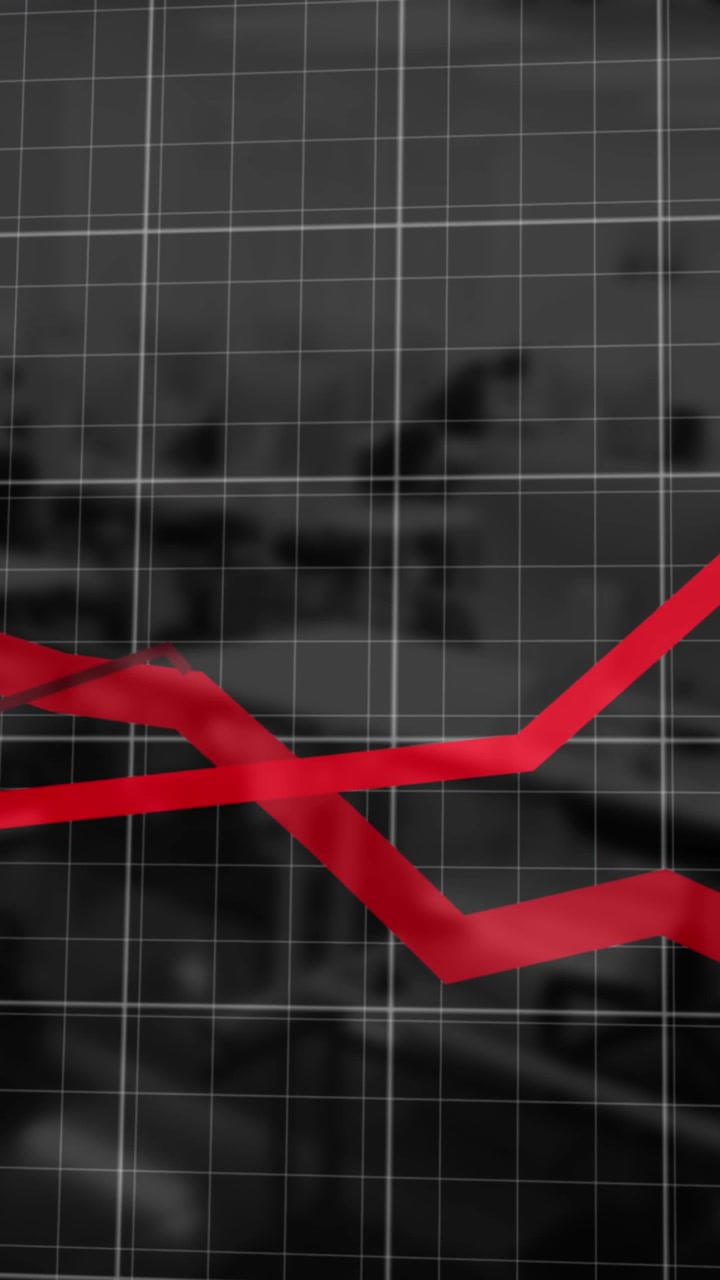 Animazione di elaborazione di dati finanziari con linee rosse su un'aula vuota