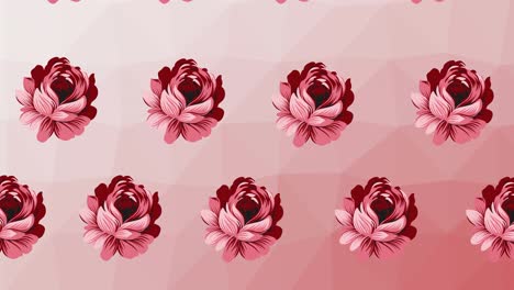 Composition-of-rows-of-red-flowers-moving-on-pink-background