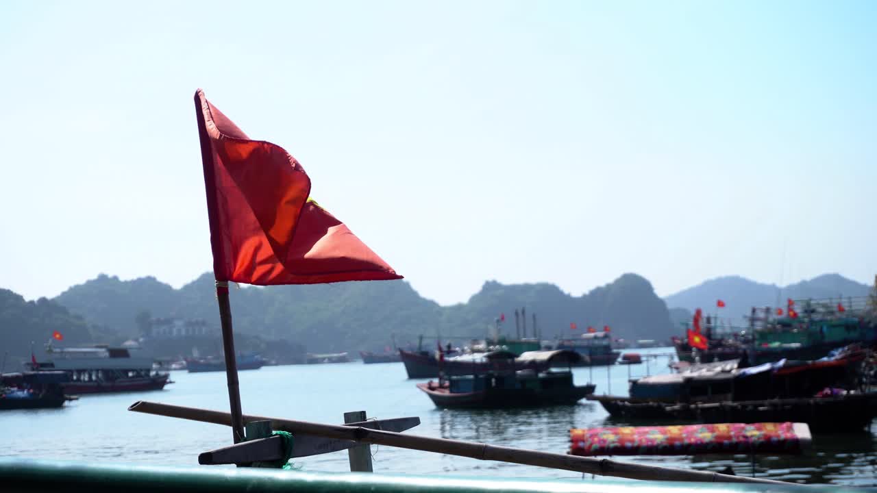 Vietnamese flag slatting on windy day