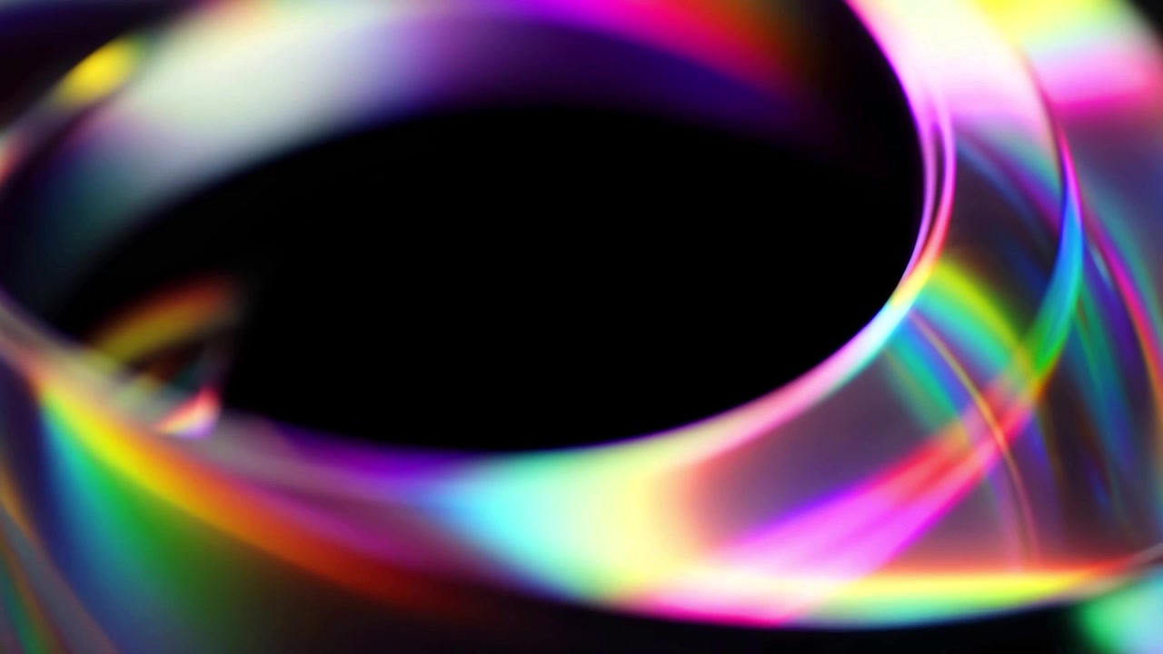 Movimento astratto di rifrazione iridescente della luce su sfondo scuro