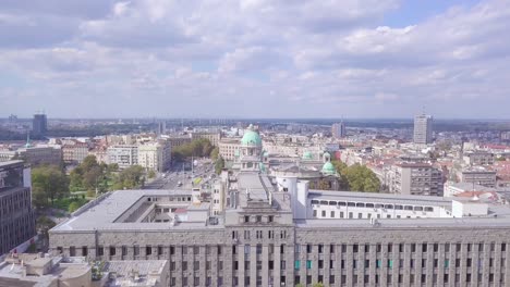 beautiful aerial shot of belgrade city centre with parliament and post office