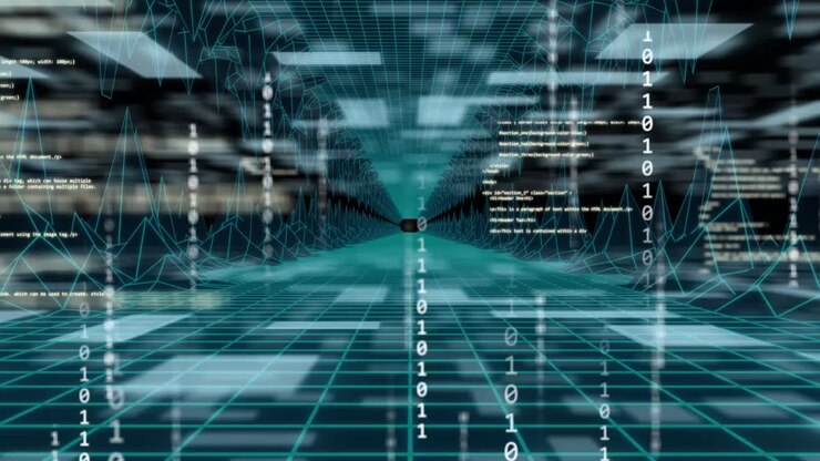 Animation of data processing and binary coding over grid
