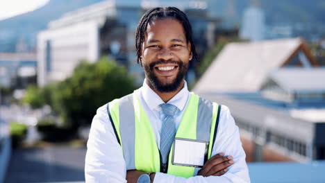 Black-man,-engineer-and-construction-portrait