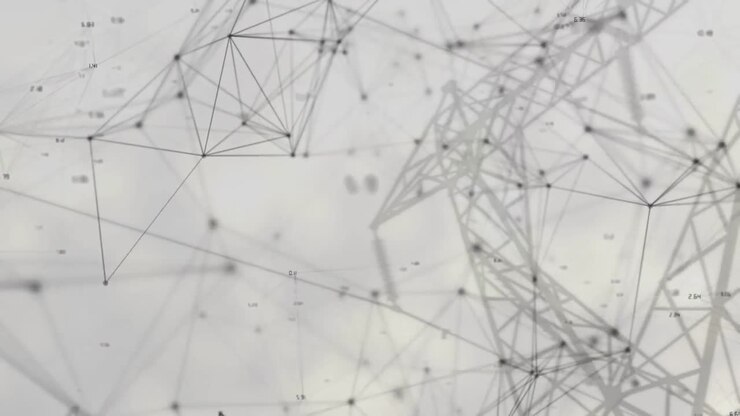 Animazione di reti di connessioni e numeri su sfondo grigio