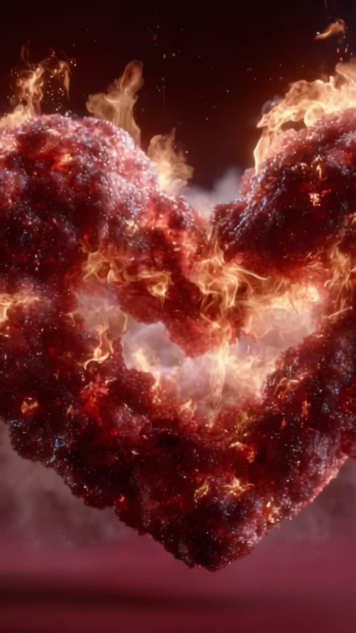 Um Coração Ardente: Visual cativante de uma chama em formato de coração criando um símbolo icônico que representa paixão, emoção e intensidade em uma exibição impressionante de cor e luz