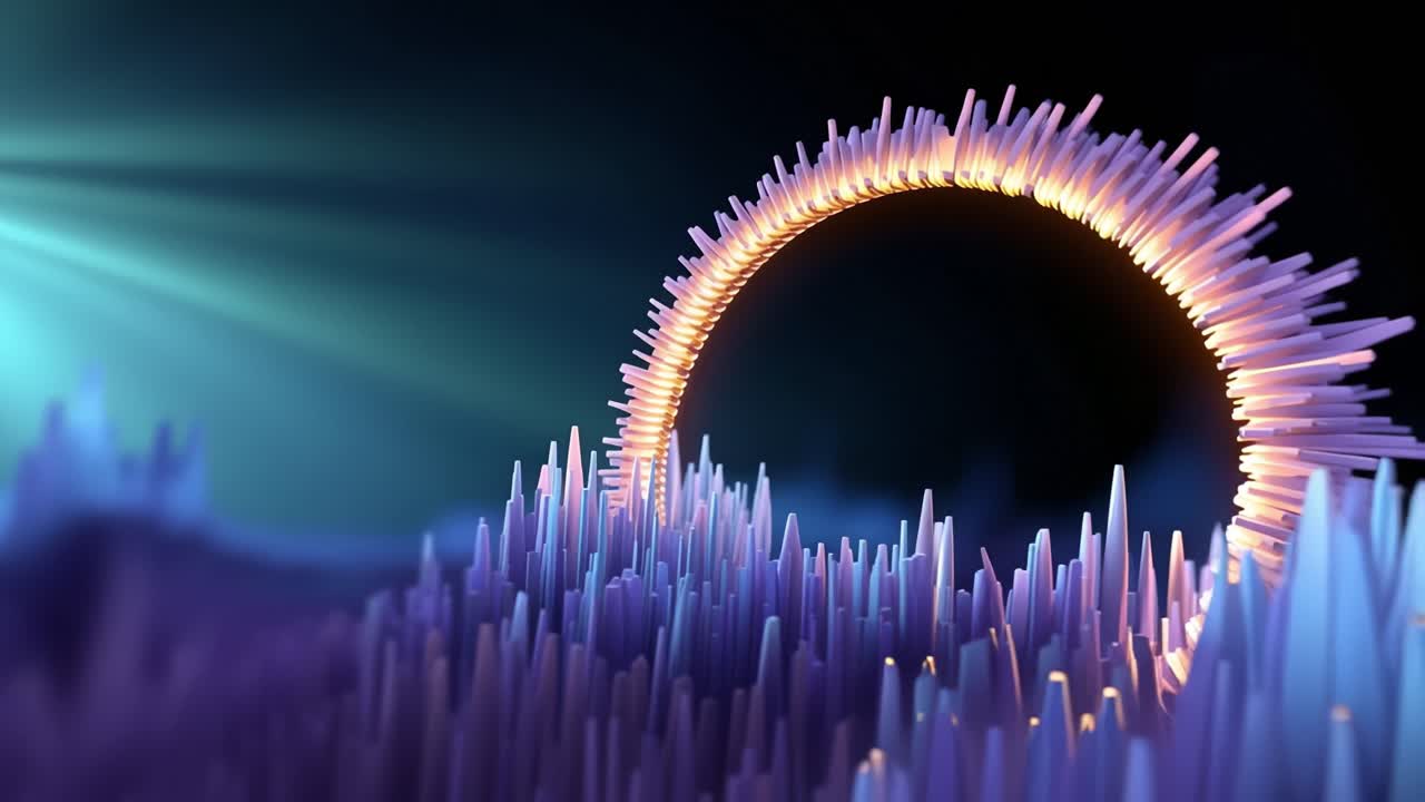 Dynamic Abstract Animation of Glowing Ring and Rising Spikes