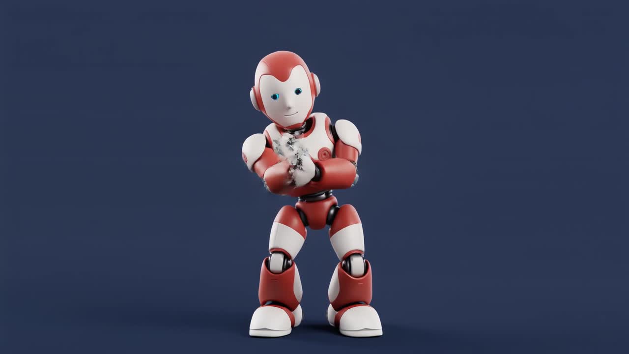 Carino robot rosso e bianco che esegue gesti con le mani