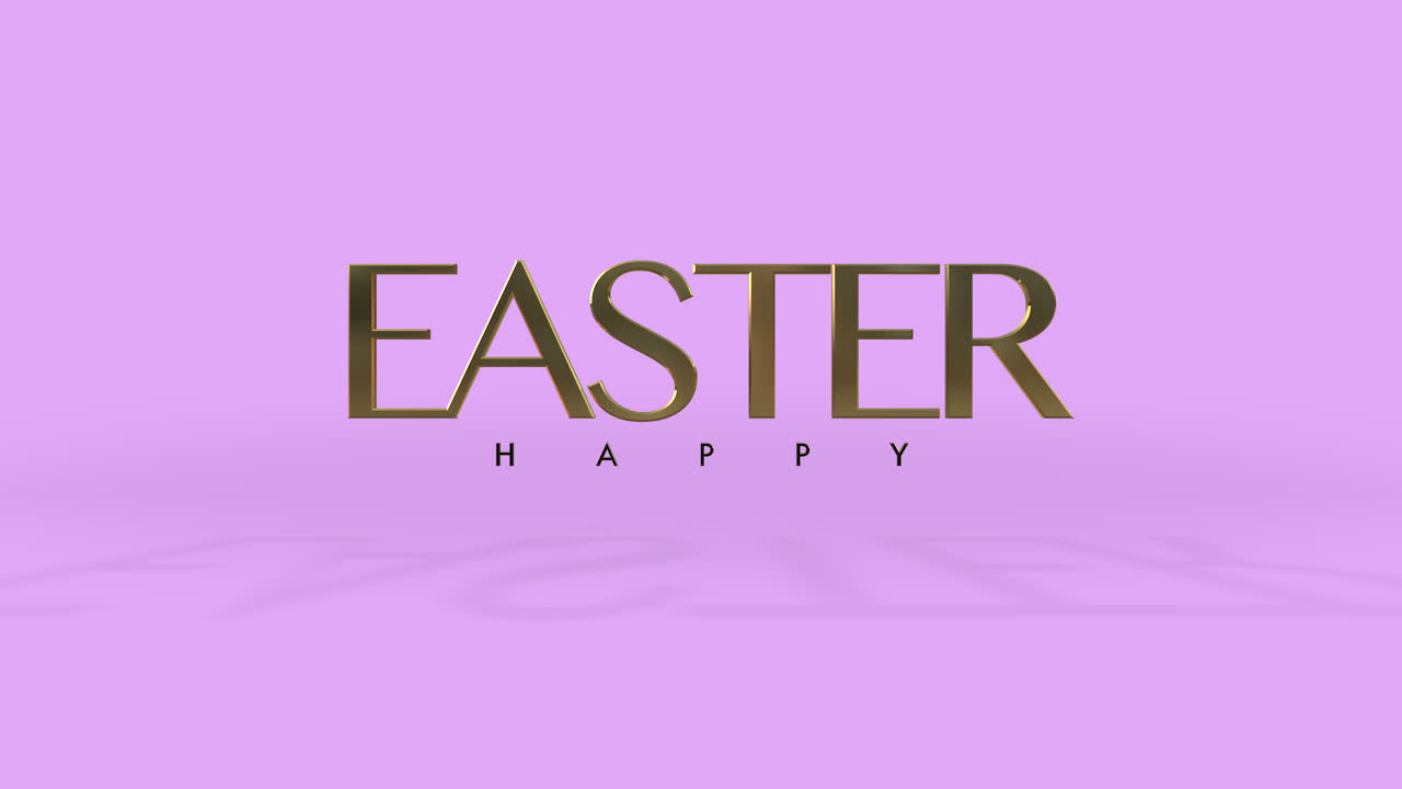 Atmosfera gioiosa con testo "Buona Pasqua" dorato su sfondo viola.