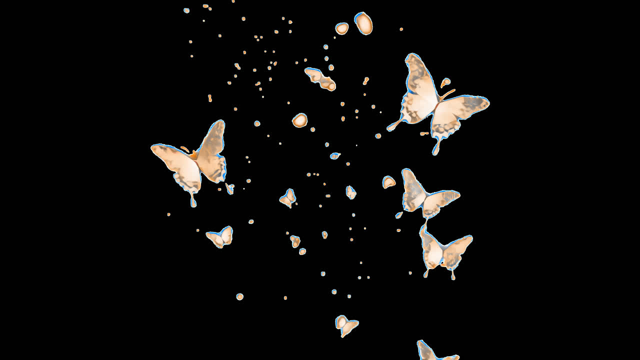 Ethereal butterflies in dark sky animated overlay, transparent 4K video, alpha channel, ProRes 4444