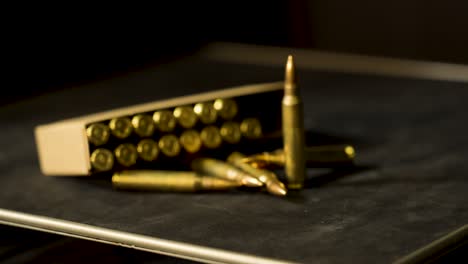 close-up of ammunition box and bullets