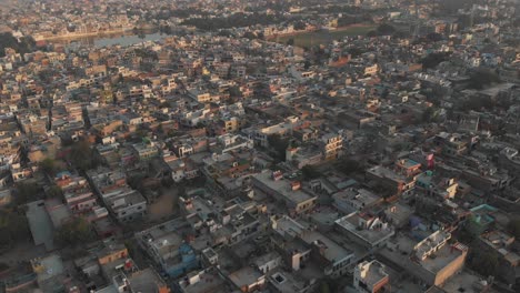aerial view of indian city  at sunset