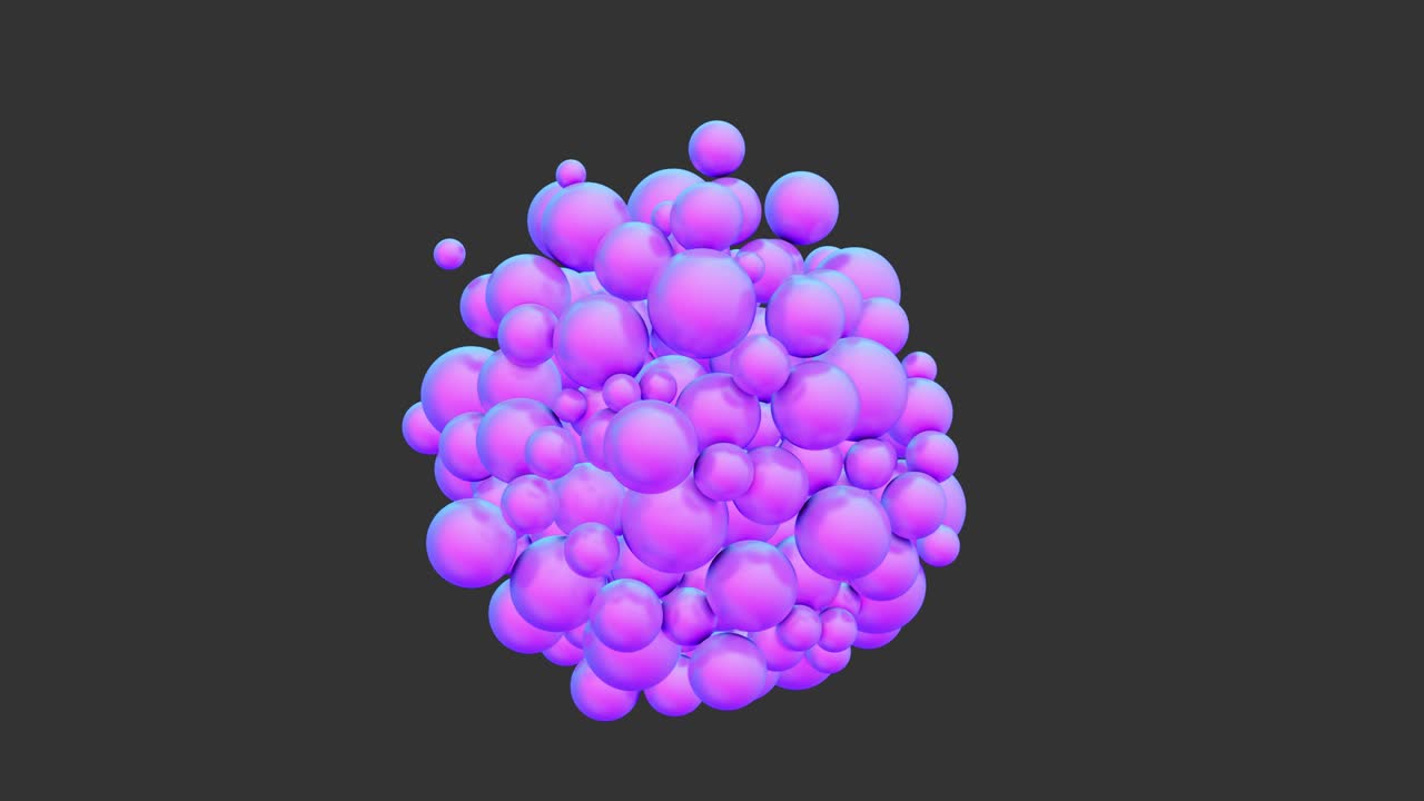 Abstract animation of appearance and flight of spheres