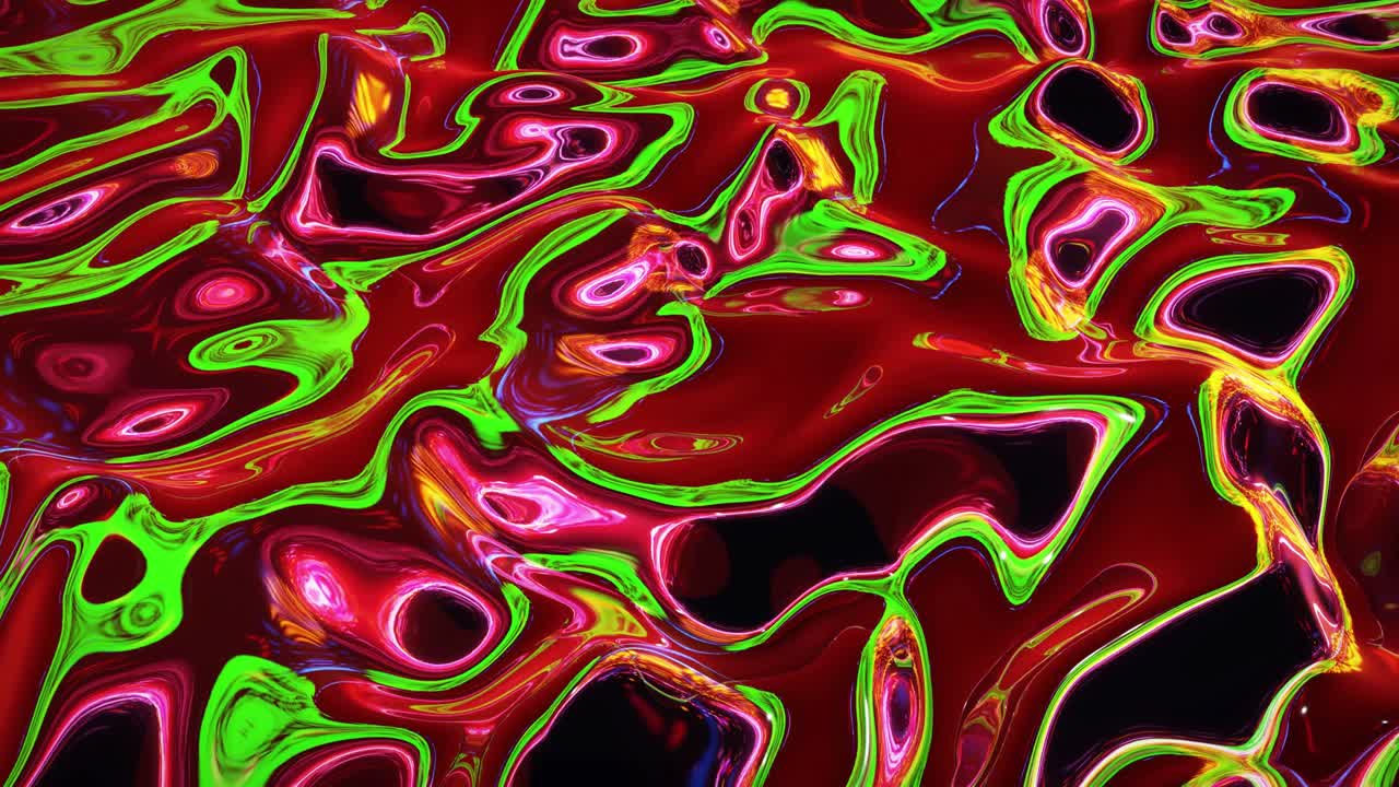 Looped abstract iridescent fluid background. Beautiful wavy glass surface of liquid with pattern, gradient color and flow waves on it. Creative bright bg with soft smooth animation.
