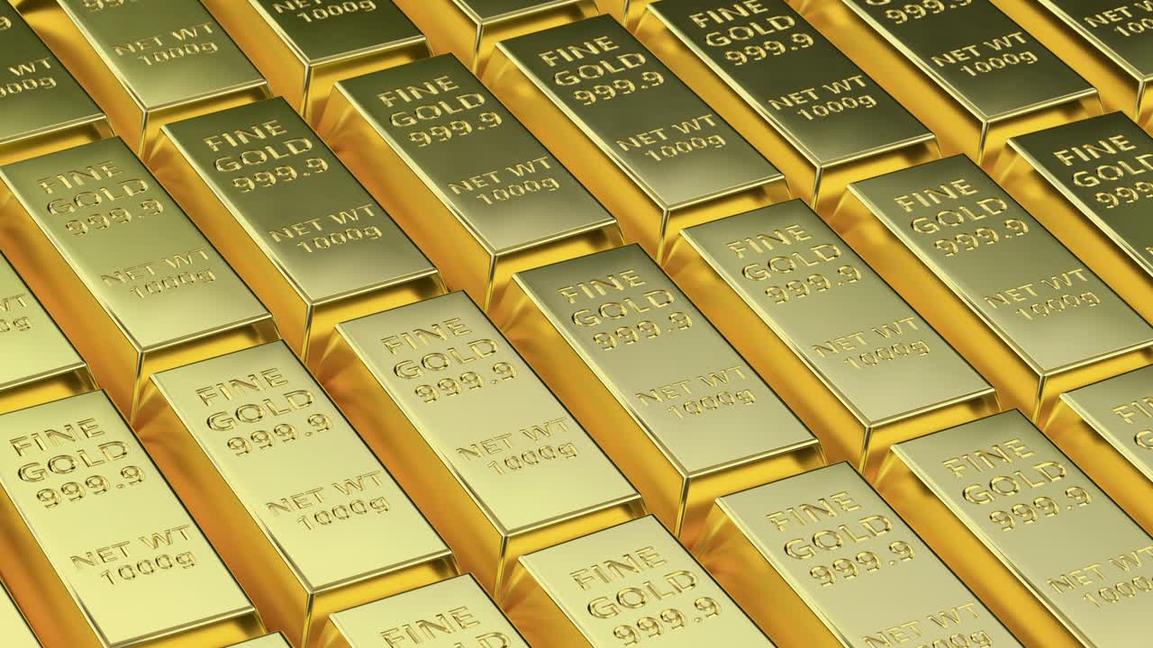 pilas de barras de oro bucle sin costuras animación de renderizado 3d