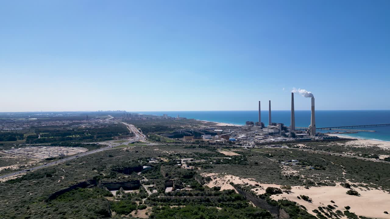 오롯 라빈 발전소-하데라-이스라엘의 4k 드론 비디오