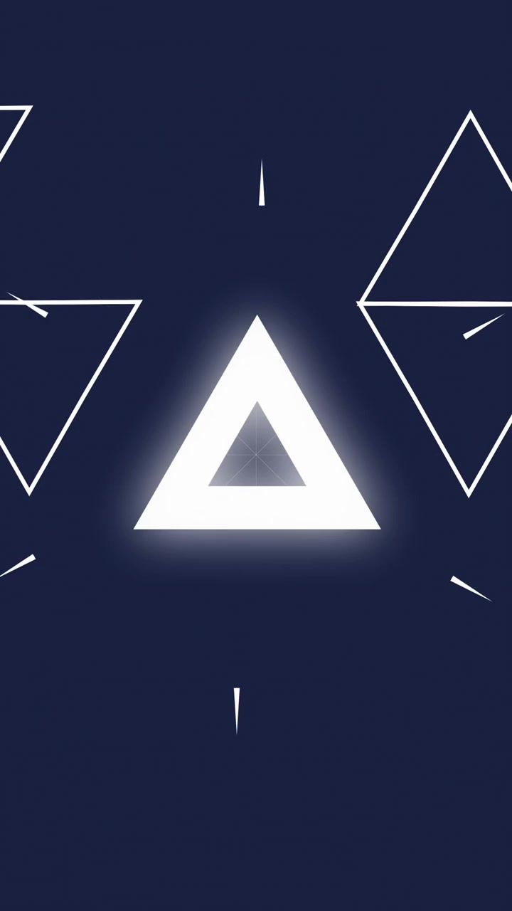 Geometric shapes and glowing triangle animation on dark blue background