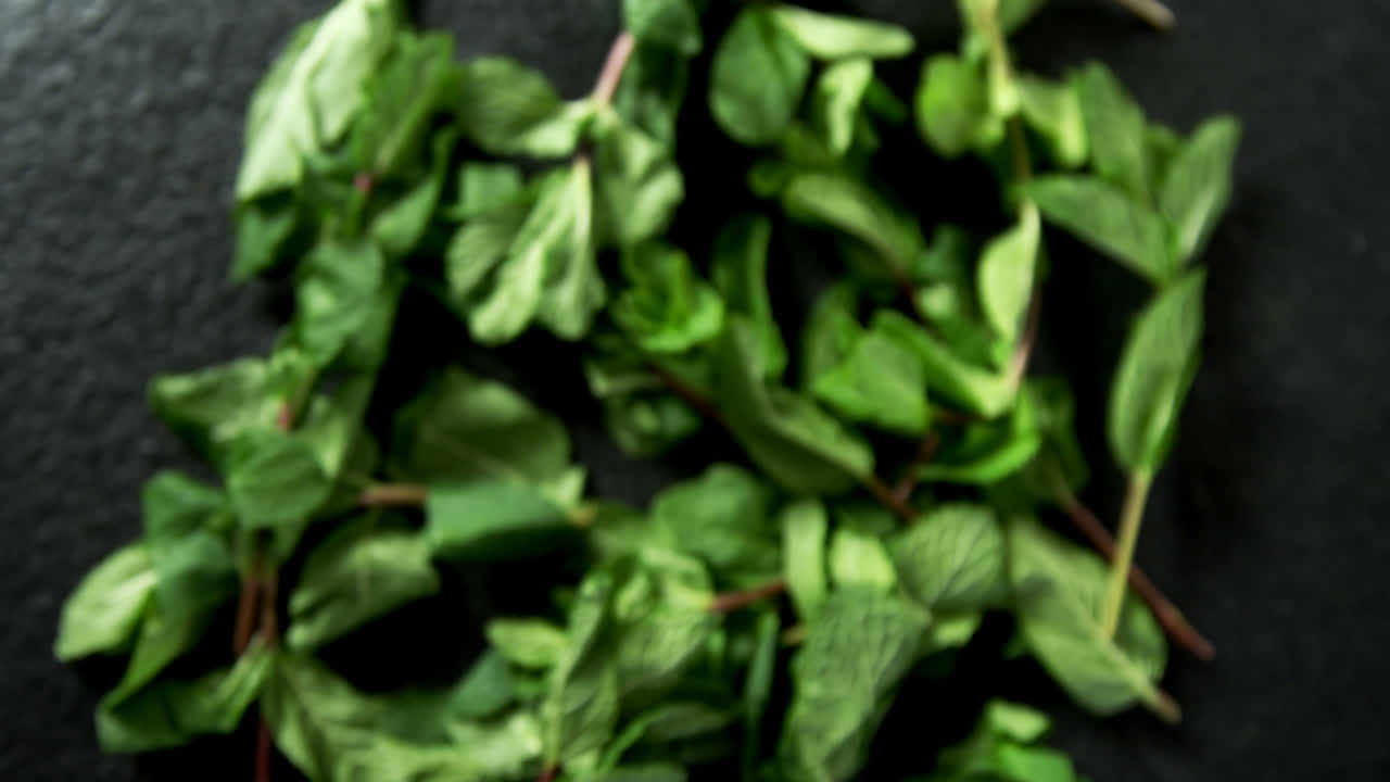 검은 바탕에 민트 잎 4k