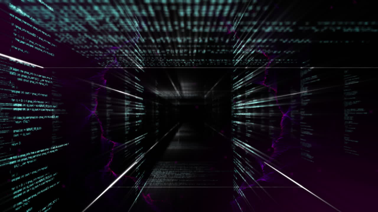 Animation of data processing over black background