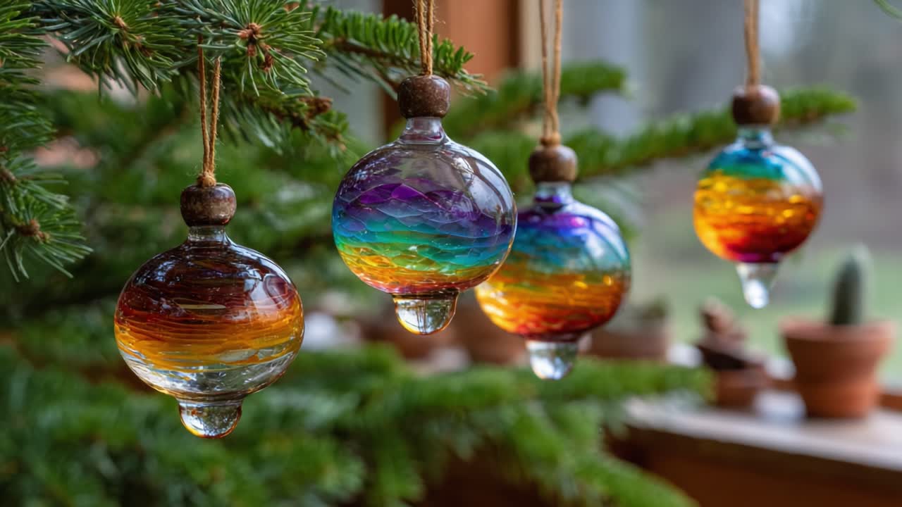 Beautifully Crafted Glass Ornaments Hanging on a Christmas Tree, Showcasing Vibrant Colors and Unique Designs That Capture the Essence of the Holiday Spirit