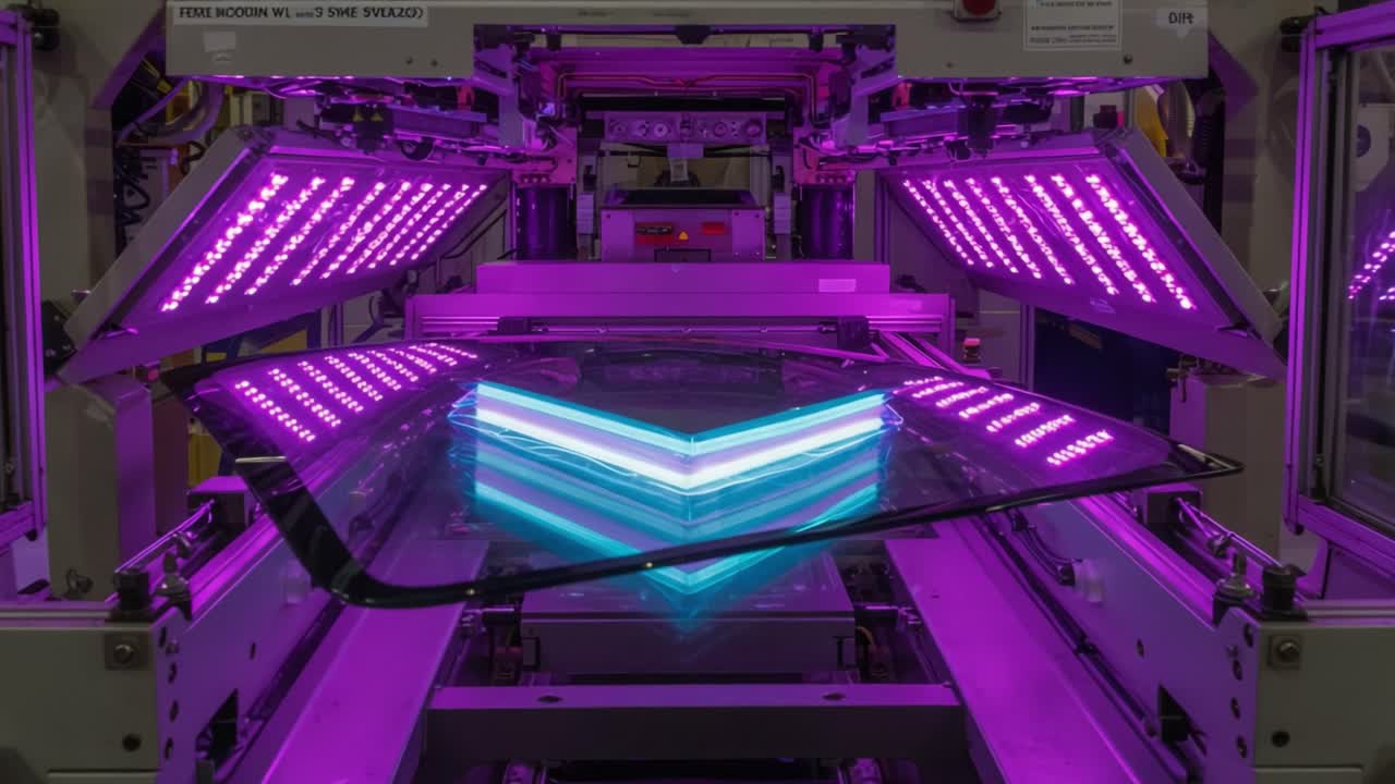 Lavorazione avanzata del vetro: funzionamento di macchinari illuminati con tecnologia LED per un trattamento della superficie e una finitura di precisione migliorati nella produzione moderna