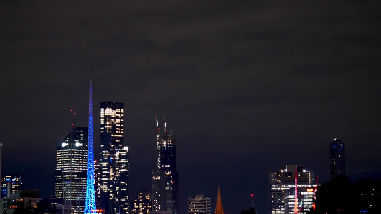 멜버른 파라노마 스카이라인 타임랩스 야간 시간 멜버른 시티 야간 타임랩스