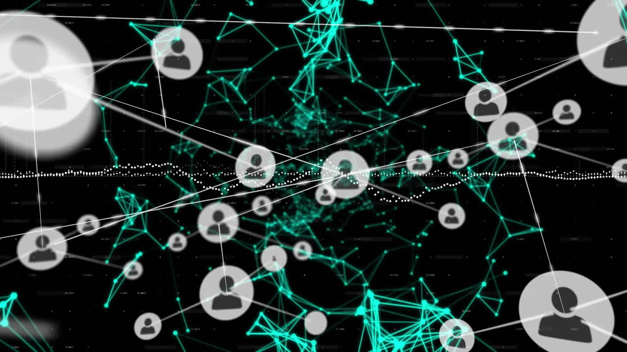 animación de la red de conexiones con personas iconos con procesamiento de datos
