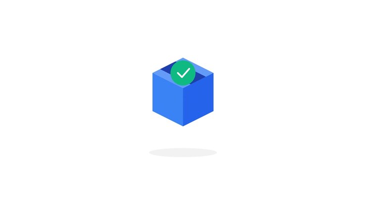 Animated Blue Box Growing and Displaying a Green Checkmark