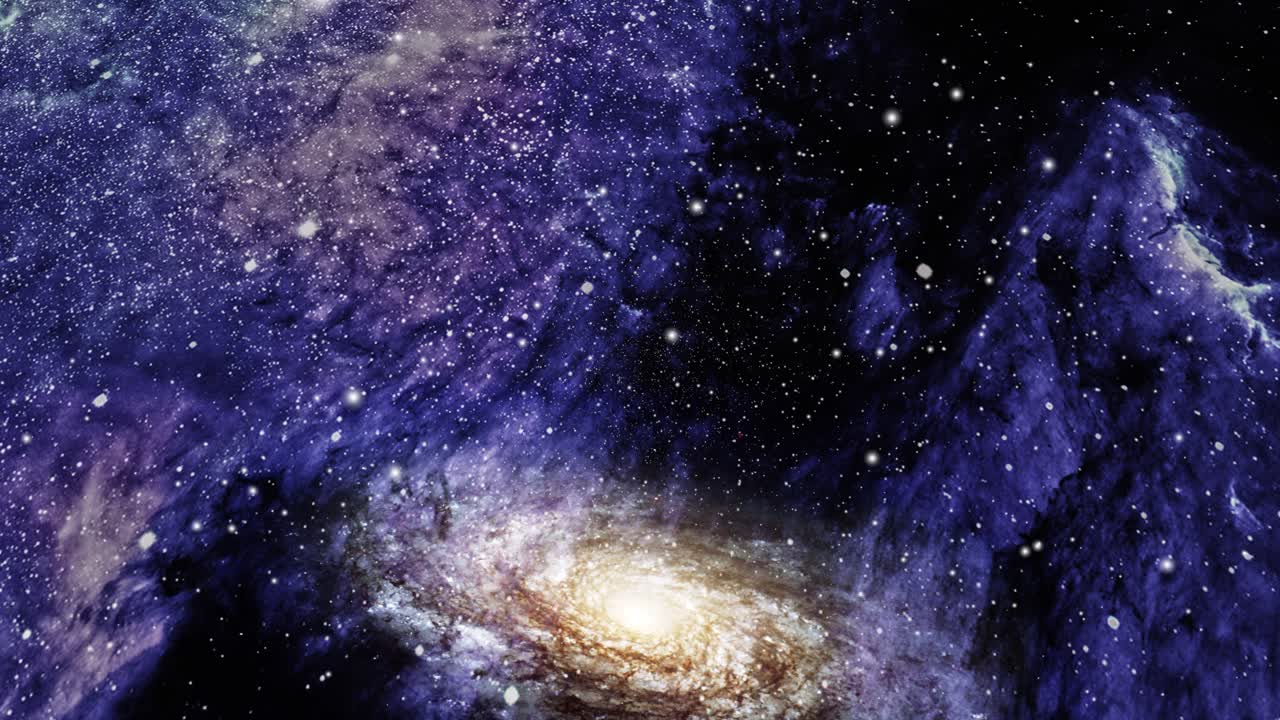 Nebula clouds and a galaxy move together in the universe
