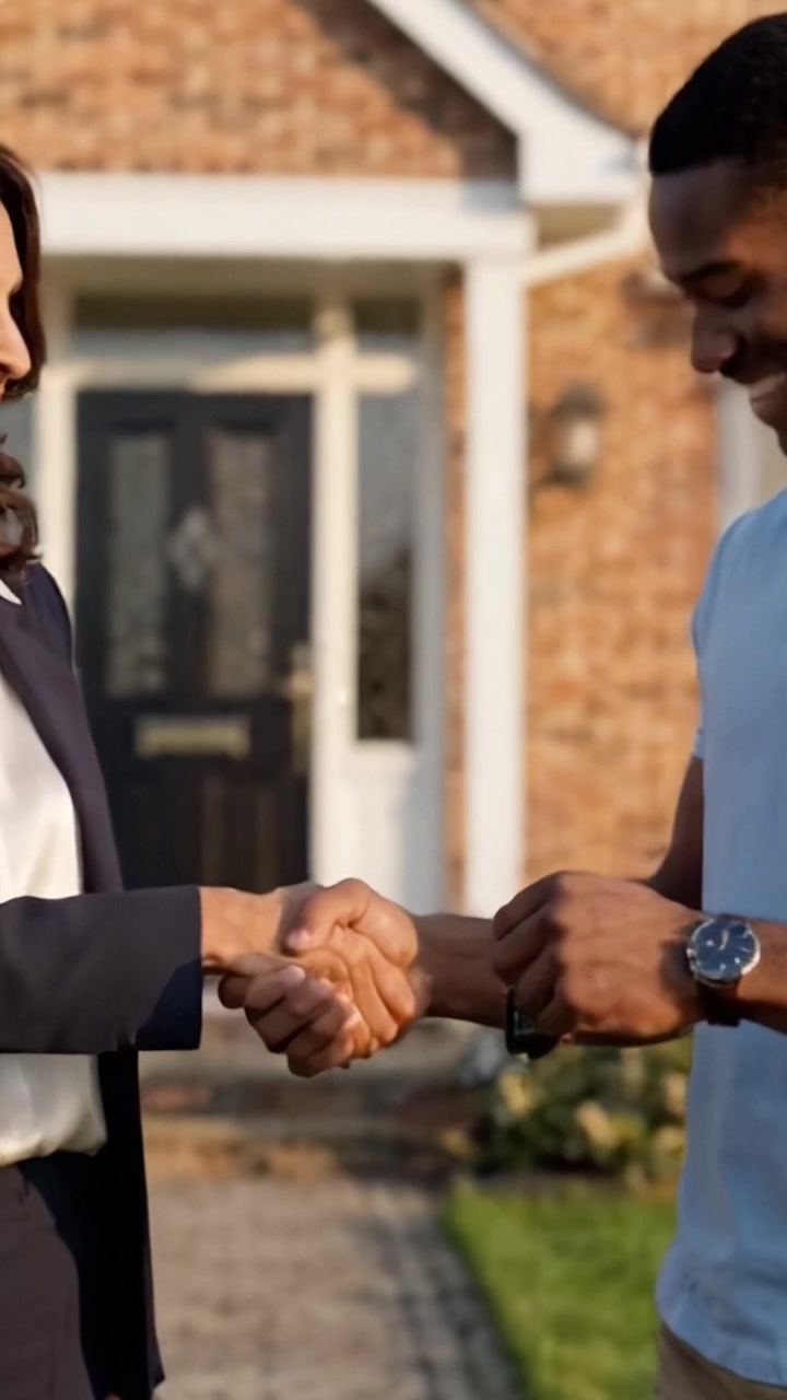 A Joyful Key Exchange: Celebrating New Beginnings and Homeownership with Smiles and Warm Friendships in a Welcoming Neighborhood Setting