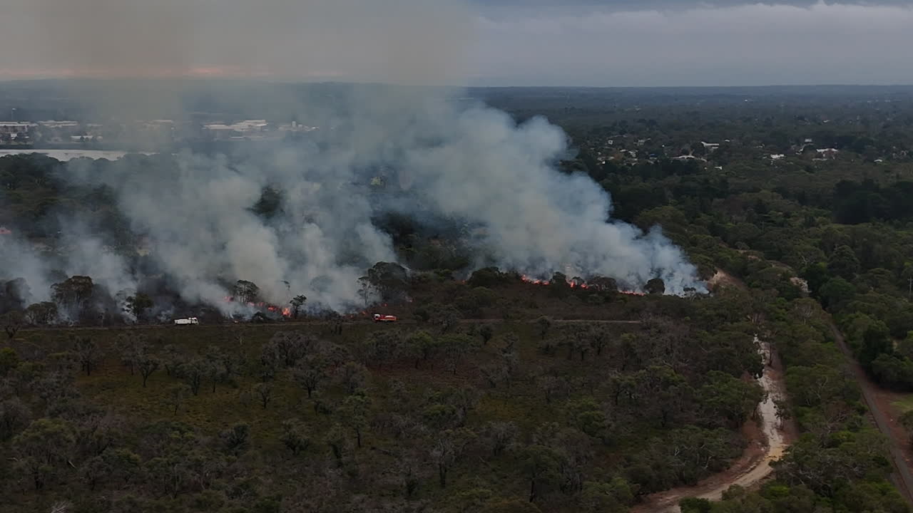 Visible smoke billows over a forested area as controlled burning takes place for land management. The practice aims to prevent wildfires and promote ecological balance by managing underbrush.