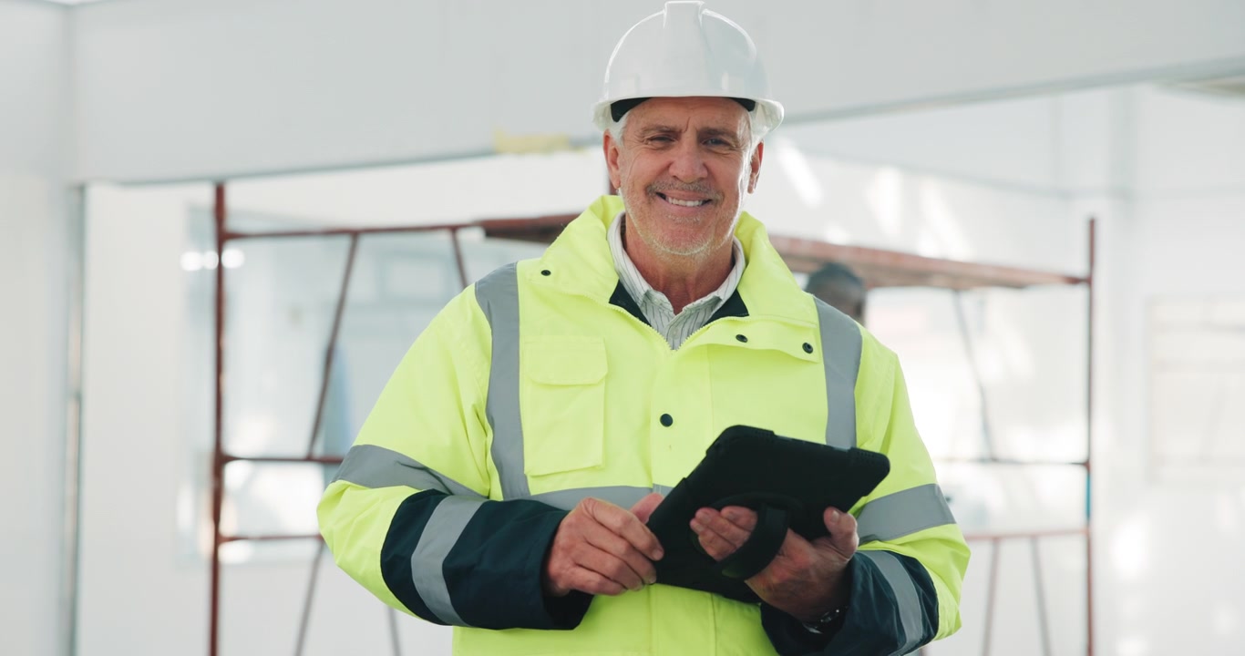 Senior Construction Manager Using Tablet on Building Site