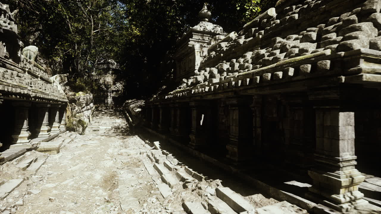 Unseen ancient edifices concealed within lush environment for tranquility