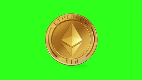 una animación de moneda ethereum giratoria ambientada contra un fondo verde vibrante, que muestra transiciones suaves y movimiento dinámico
