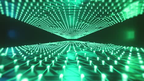 animación de una malla verde brillante de senderos de luz que se mueven sobre un fondo negro