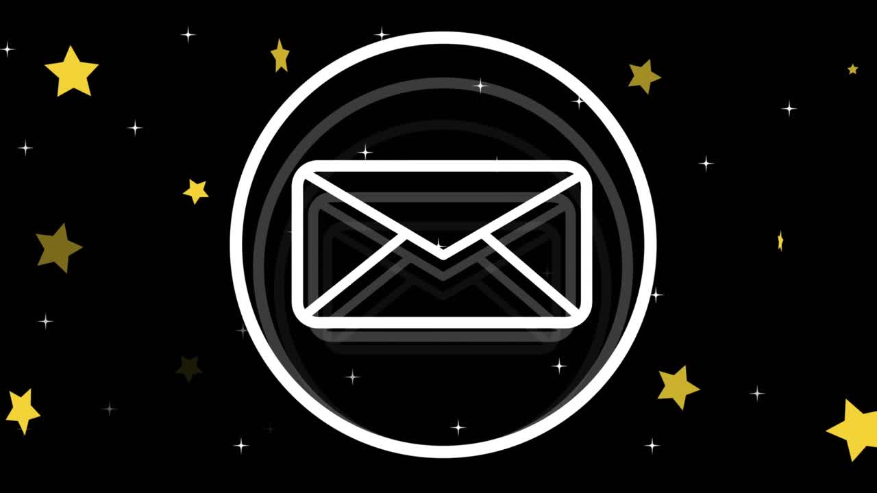 Traccia inferiore sinistra che inizia, busta in un badge ad anello che si forma, si inclina, pulsa, a indicare nuova e-mail