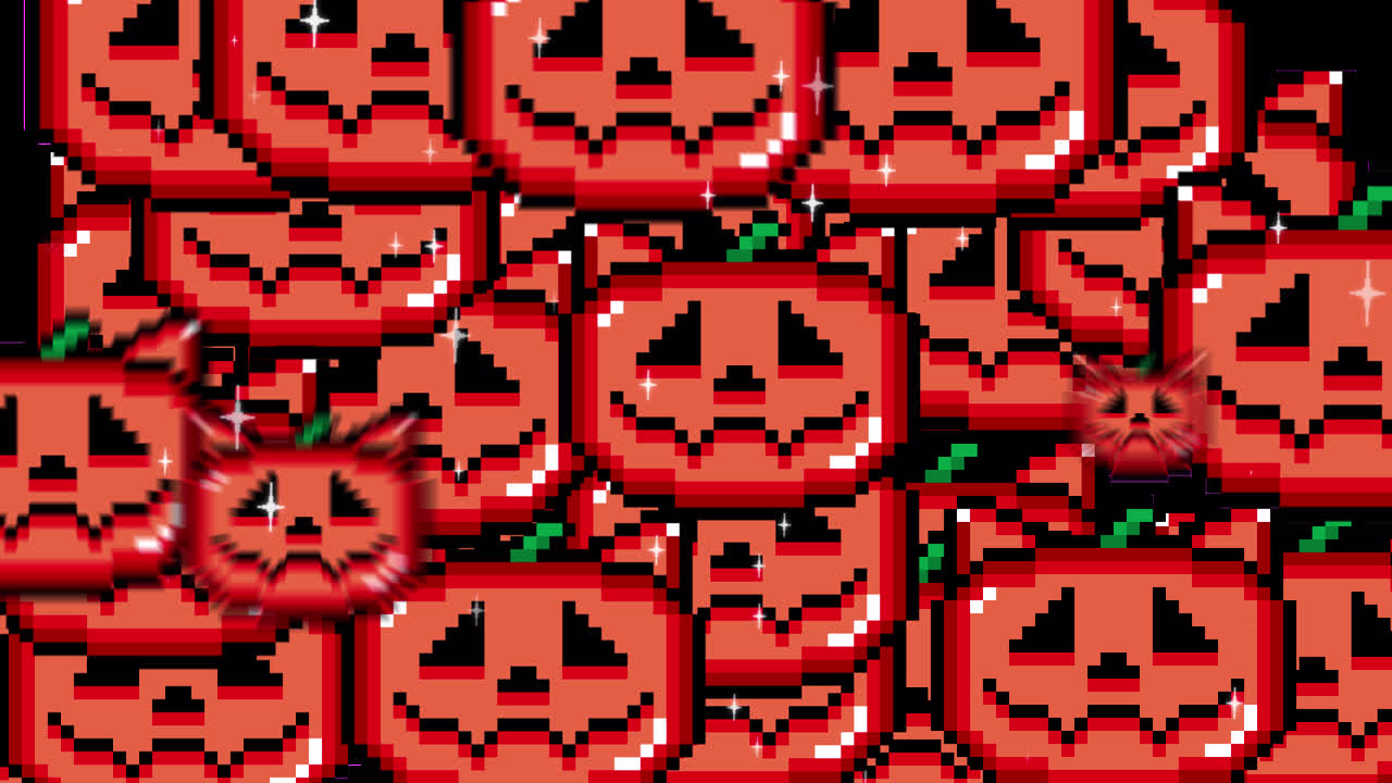 Pixel art pop up Halloween jack o lantern cat Transitions. 1080p - 30 fps - Alpha Channel (5).mov