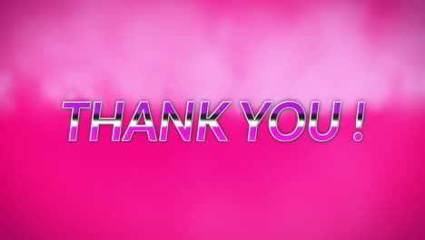 animación de las palabras ¡gracias! escritas en letras metálicas rosadas y púrpuras